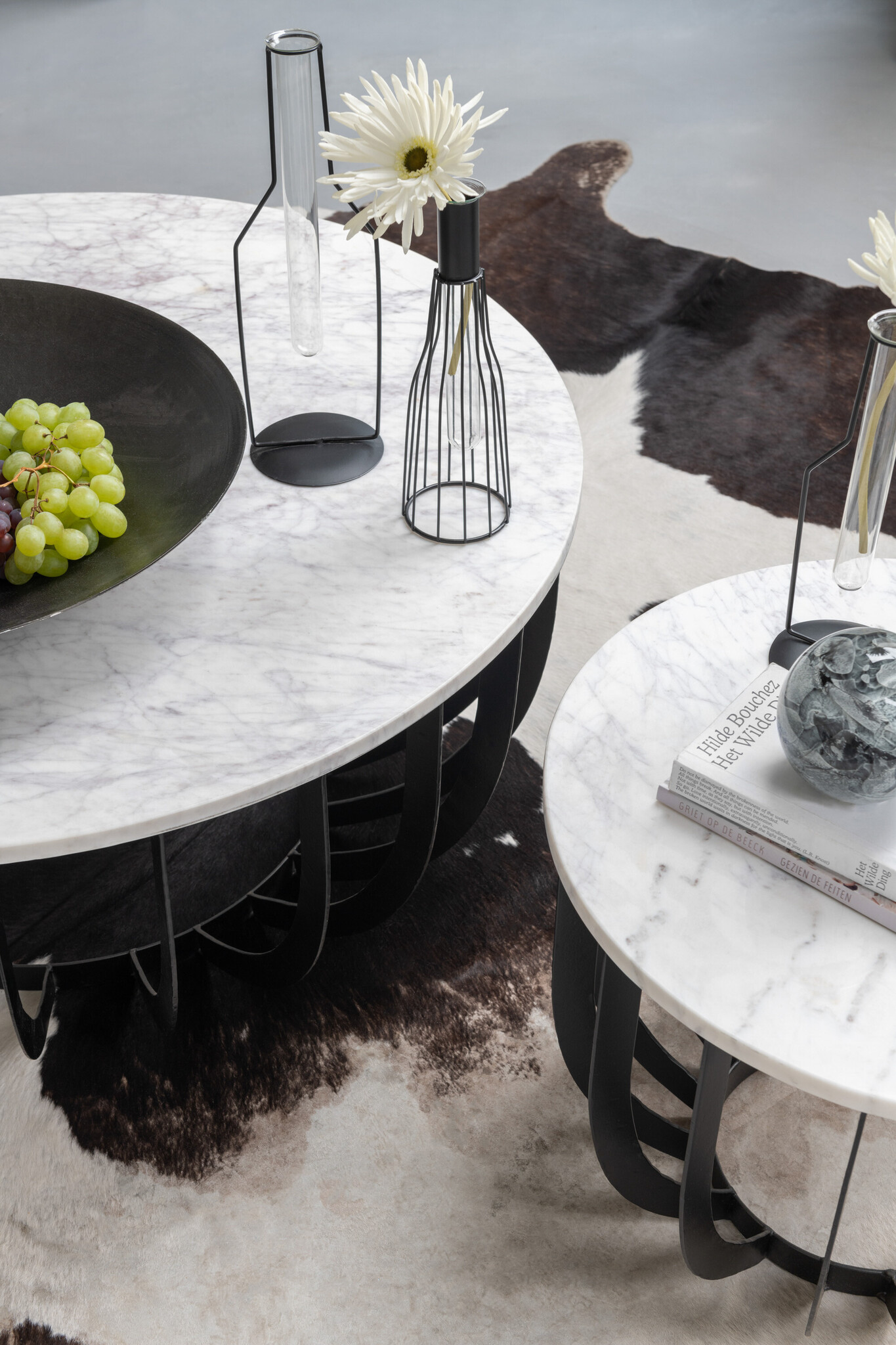 SIDETABLE ROUND MARB/IR WH/BL