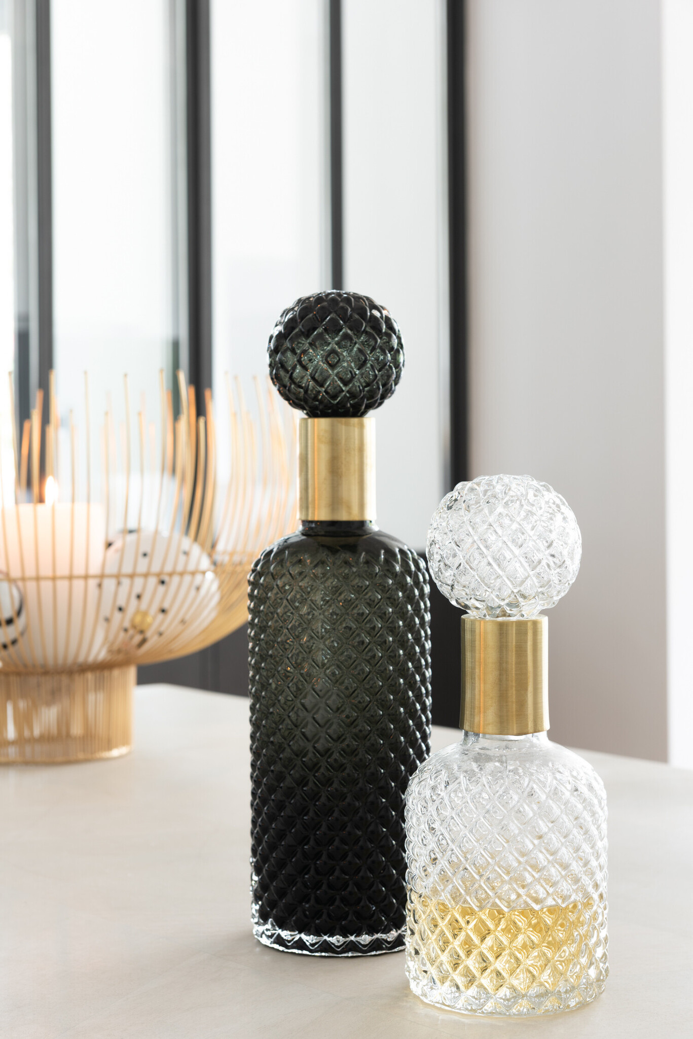BOTTLE+ST CHECK DECO GL BLA/GLD L