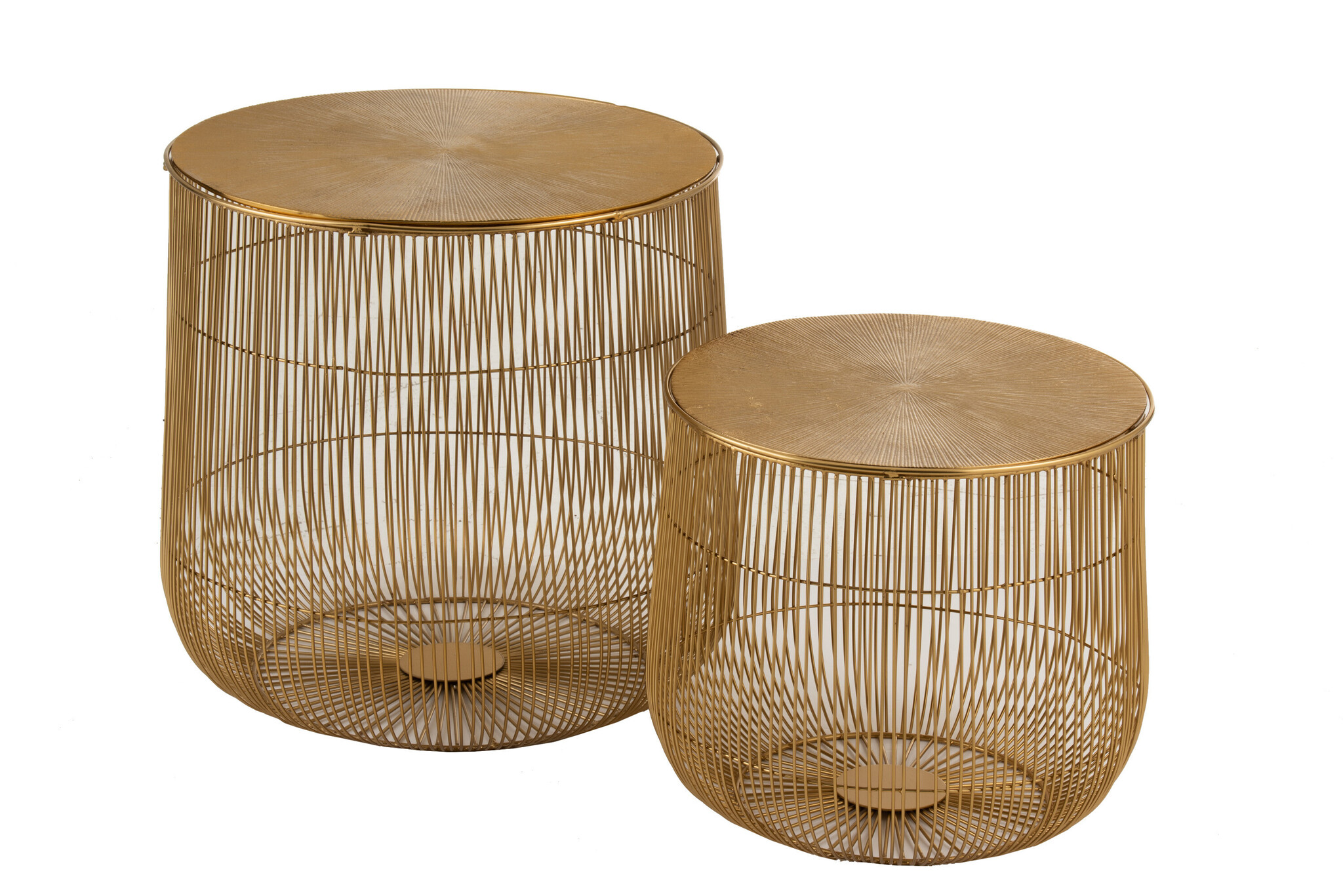 S/2 SIDE TABLES BASKET MET GD