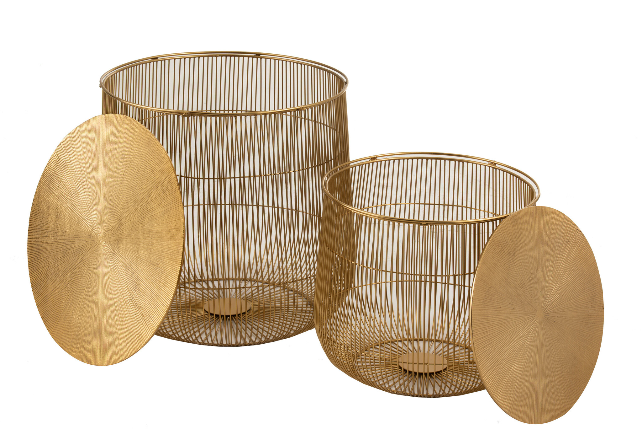 S/2 SIDE TABLES BASKET MET GD
