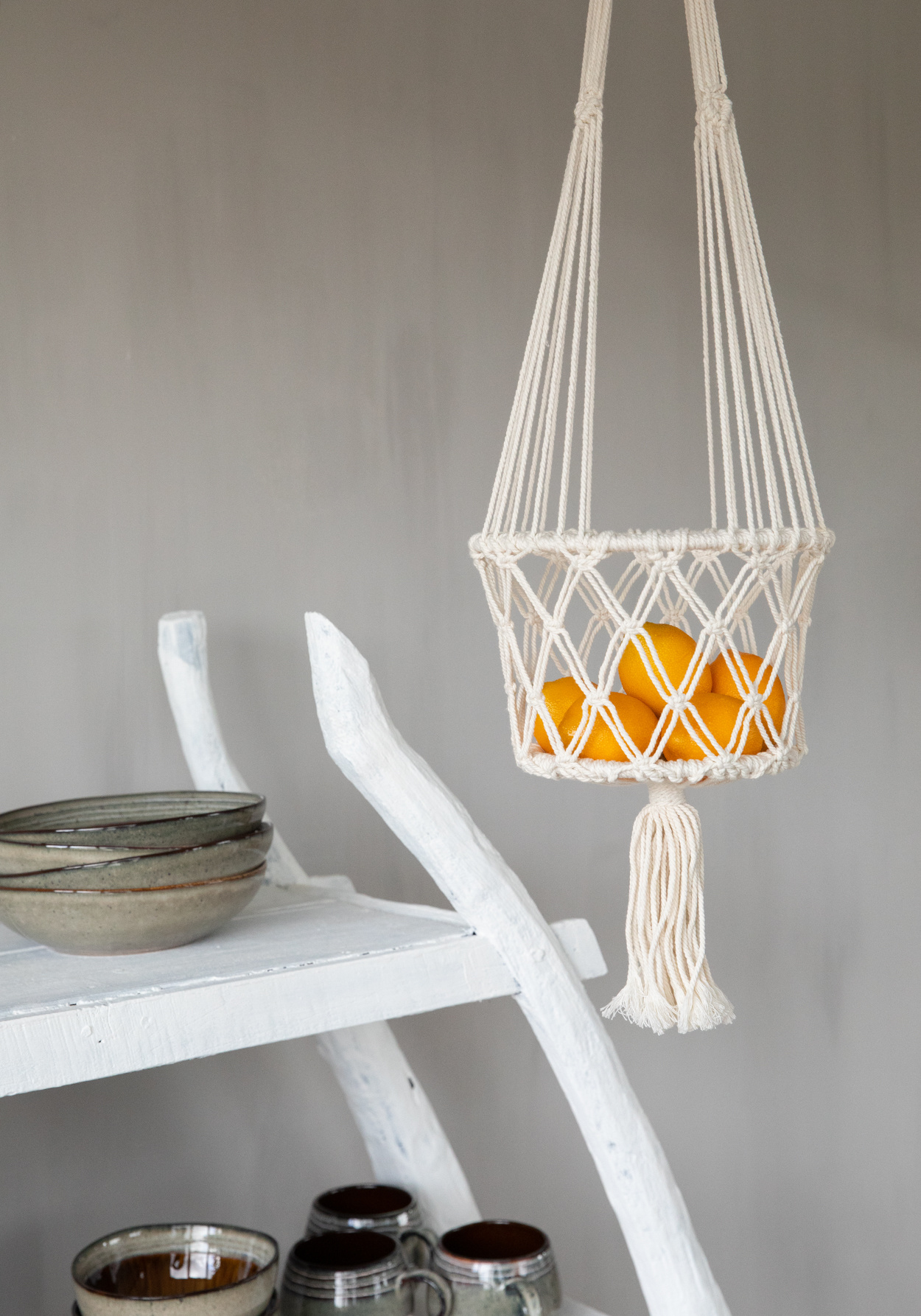 De Macrame Plantenhanger - Wit - L