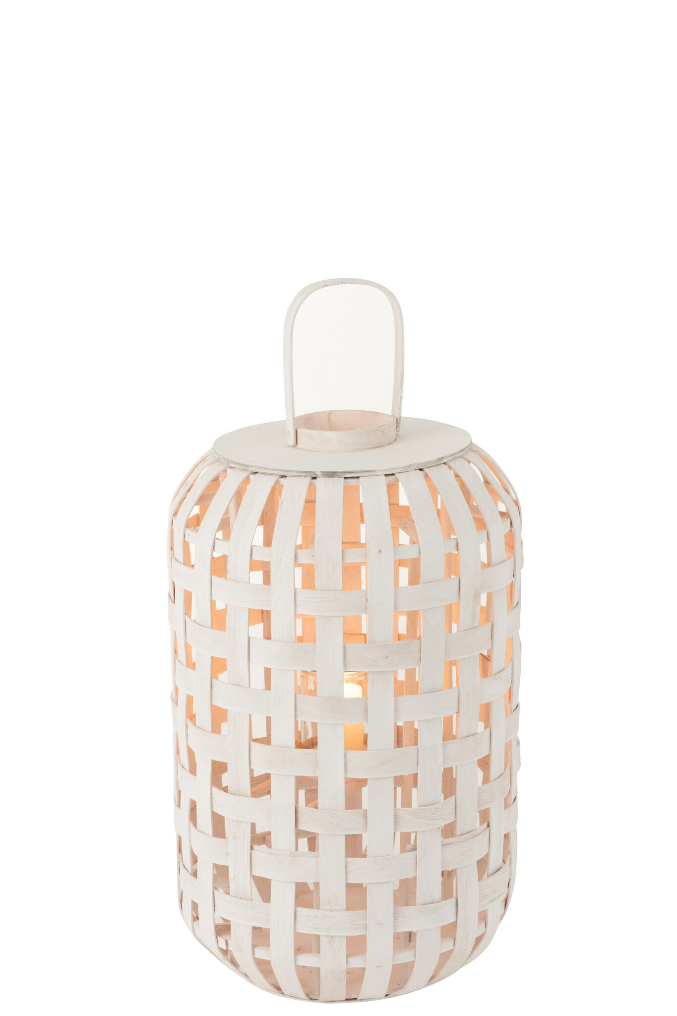 LANTERN CYLINDER WOOD M WHITE