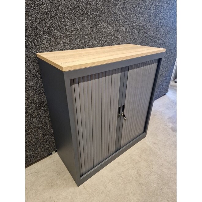 Roldeurkast 105x100x45 cm Antraciet met topblad Robson Eiken