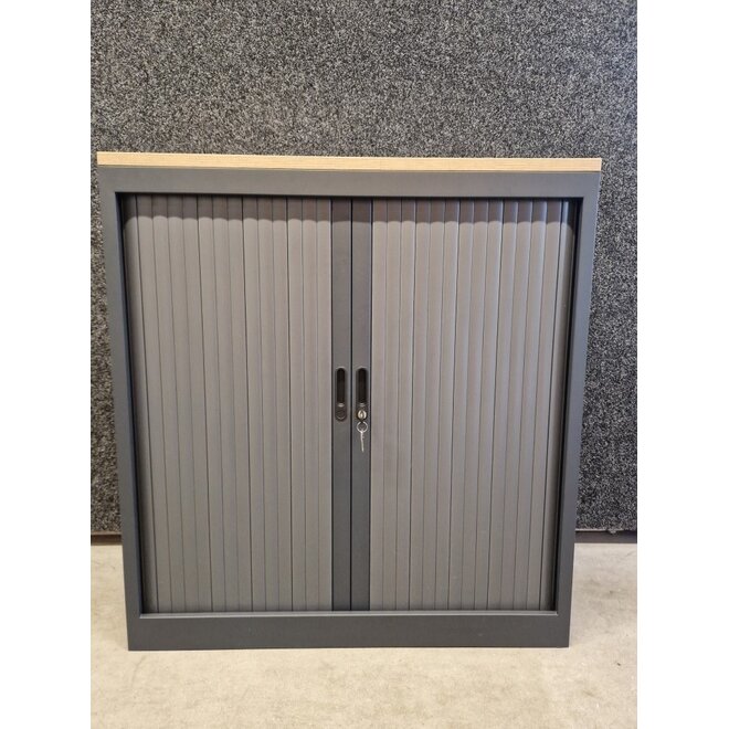 Roldeurkast 105x100x45 cm Antraciet met topblad Robson Eiken