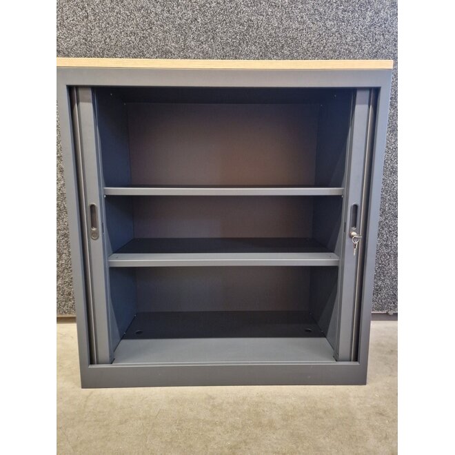 Roldeurkast 105x100x45 cm Antraciet met topblad Robson Eiken