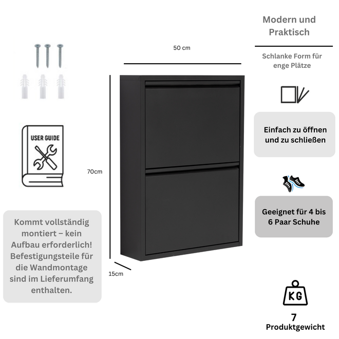 Schoenenkast 2 kleppen - Zwart