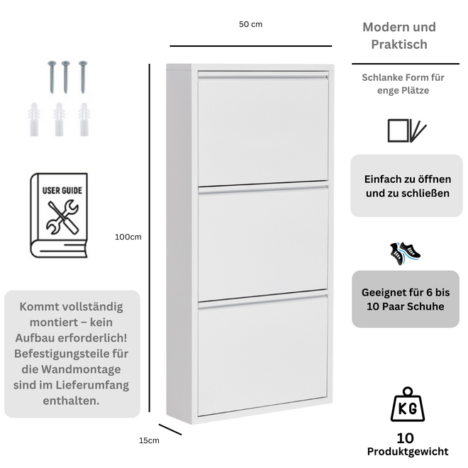 Schoenenkast 3 kleppen - Wit