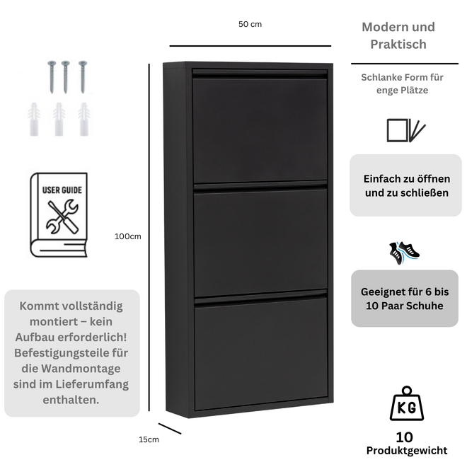 Schoenenkast 3 kleppen - Zwart