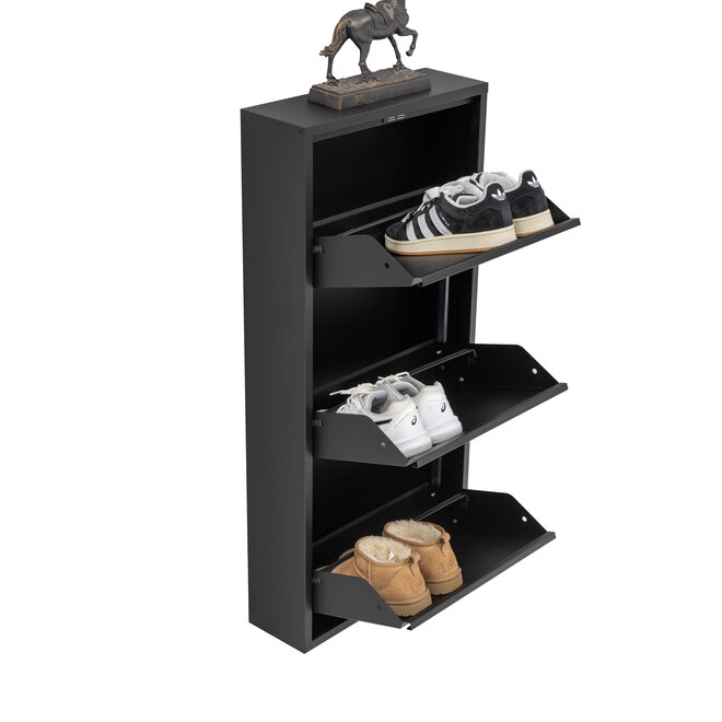 Schoenenkast 3 kleppen - Zwart
