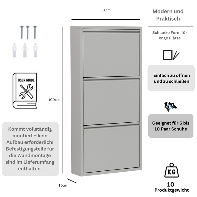 Schoenenkast 3 kleppen - Grijs