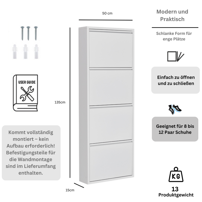 Schoenenkast 4 kleppen - Wit