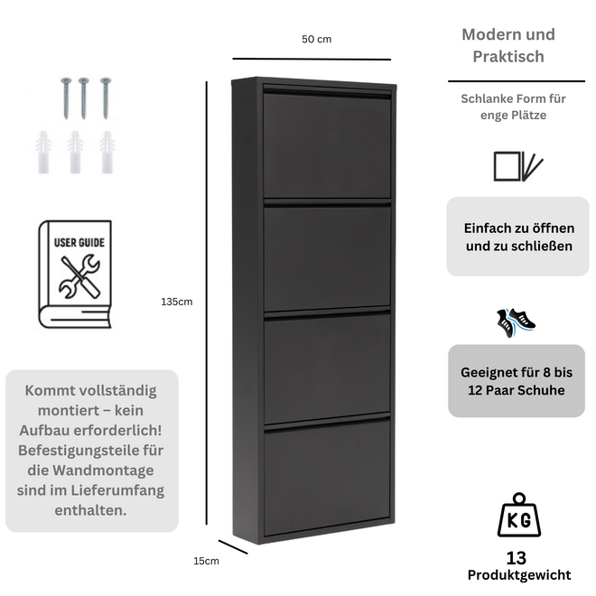 Schoenenkast 4 kleppen - Zwart