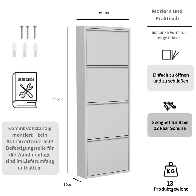Schoenenkast 4 kleppen - Grijs