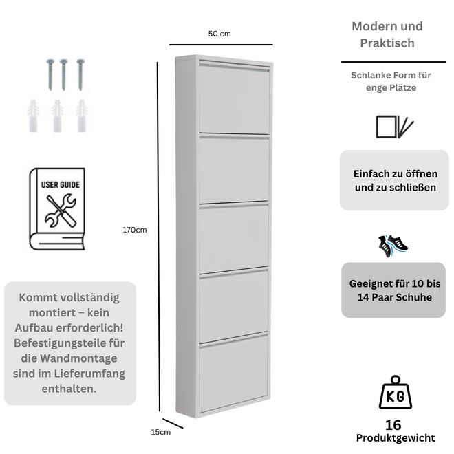 Schoenenkast 5 kleppen - Wit