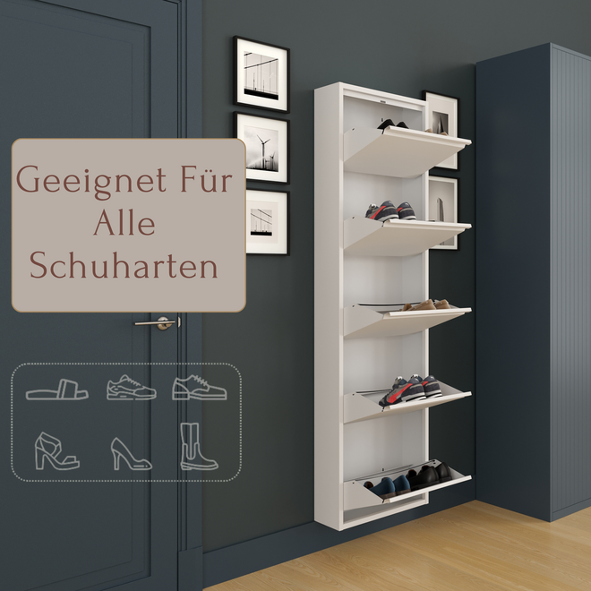 Schoenenkast 5 kleppen - Wit
