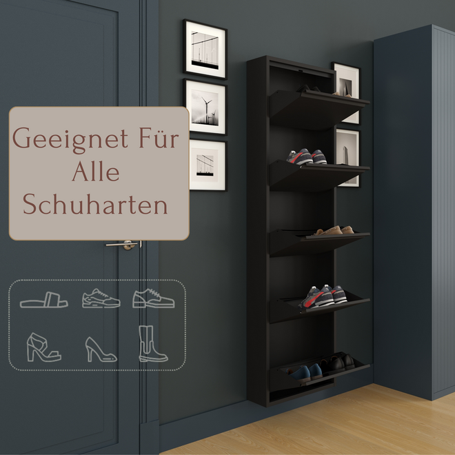 Schoenenkast 5 kleppen - Zwart