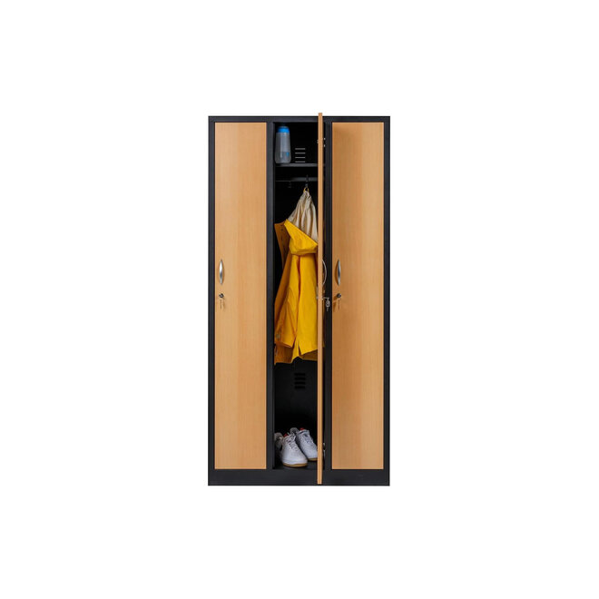 Kledingkast 3-deurs MD 90 cm - Zwart/Beuken