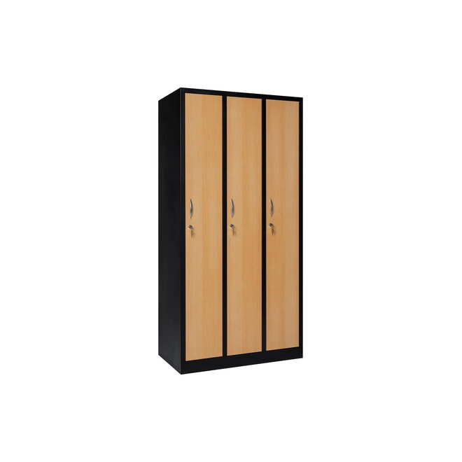 Kledingkast 3-deurs MD 90 cm - Zwart/Beuken