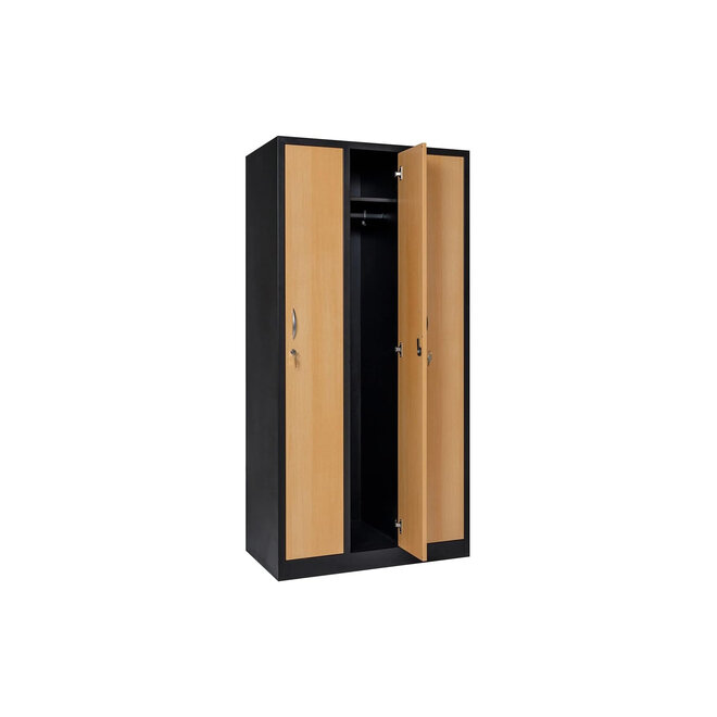 Kledingkast 3-deurs MD 90 cm - Zwart/Beuken