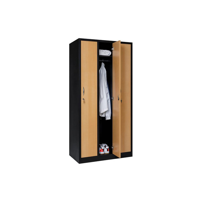 Kledingkast 3-deurs MD 90 cm - Zwart/Beuken