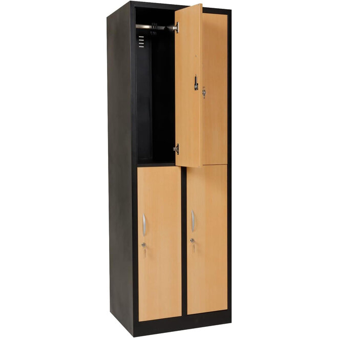 Kledinglocker 4-deurs MD 60 cm - Zwart/Beuken