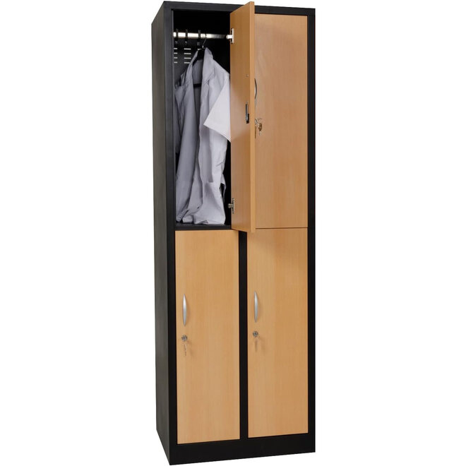 Kledinglocker 4-deurs MD 60 cm - Zwart/Beuken