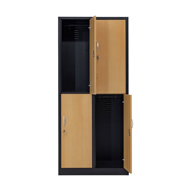Kledinglocker 4-deurs MD 80 cm - Zwart/Beuken