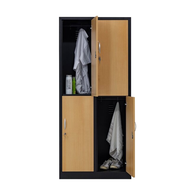 Kledinglocker 4-deurs MD 80 cm - Zwart/Beuken