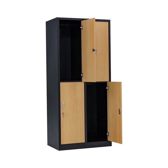 Kledinglocker 4-deurs MD 80 cm - Zwart/Beuken