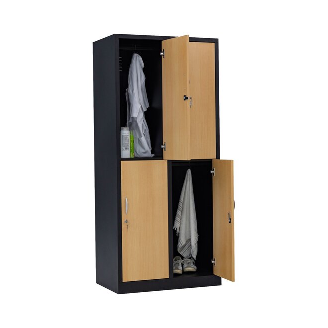 Kledinglocker 4-deurs MD 80 cm - Zwart/Beuken