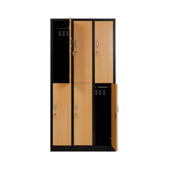 Kledinglocker 6-deurs MD 90 cm - Zwart/Beuken