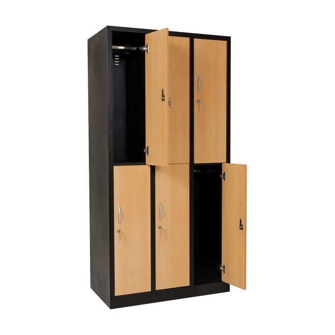 Kledinglocker 6-deurs MD 90 cm - Zwart/Beuken
