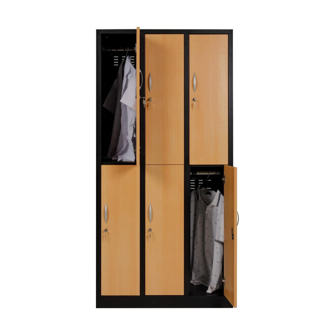 Kledinglocker 6-deurs MD 90 cm - Zwart/Beuken