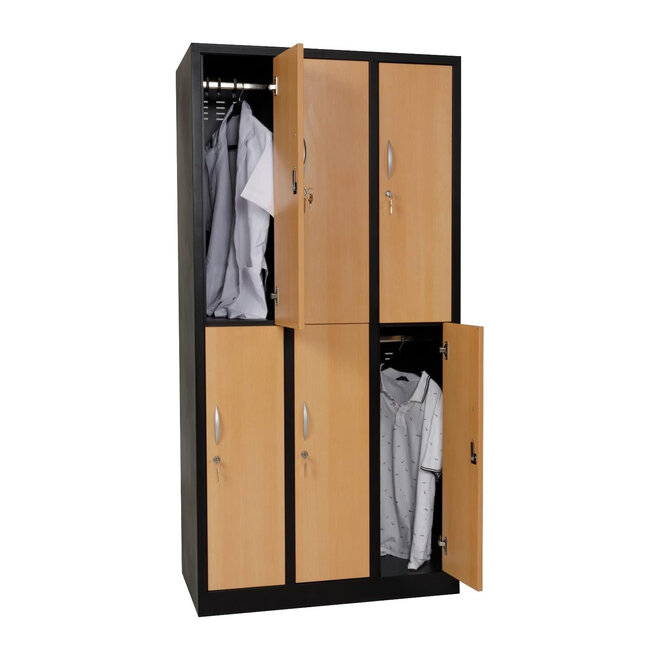 Kledinglocker 6-deurs MD 90 cm - Zwart/Beuken