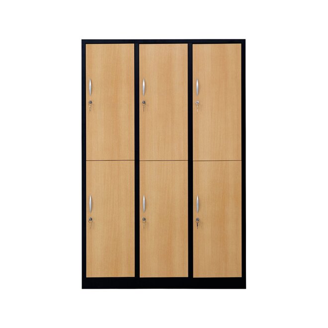 Kledinglocker 6-deurs MD 120 cm - Zwart/Beuken
