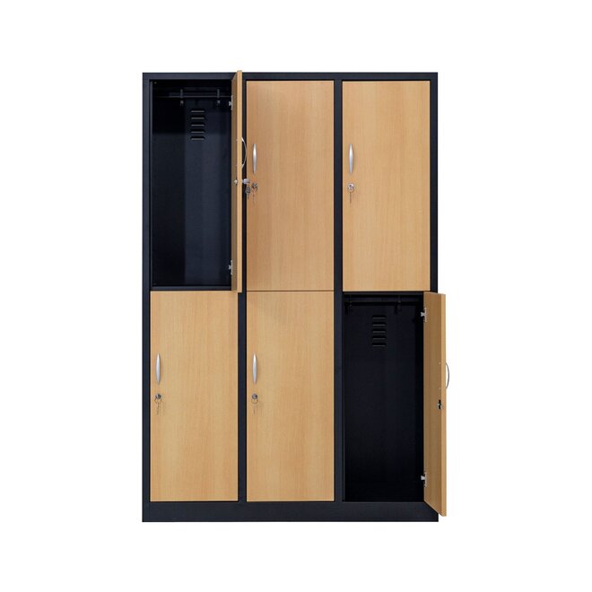 Kledinglocker 6-deurs MD 120 cm - Zwart/Beuken