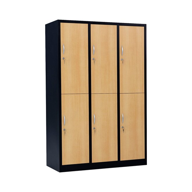 Kledinglocker 6-deurs MD 120 cm - Zwart/Beuken