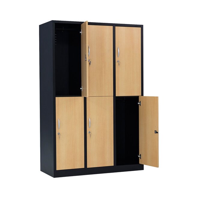Kledinglocker 6-deurs MD 120 cm - Zwart/Beuken