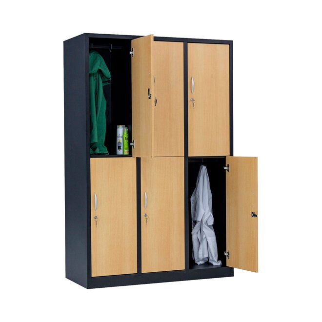 Kledinglocker 6-deurs MD 120 cm - Zwart/Beuken