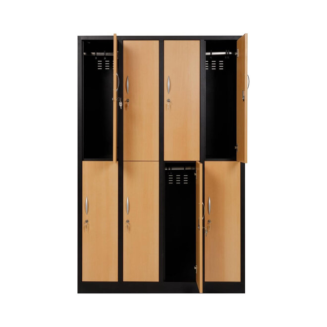 Kledinglocker 8-deurs MD 120 cm - Zwart/Beuken