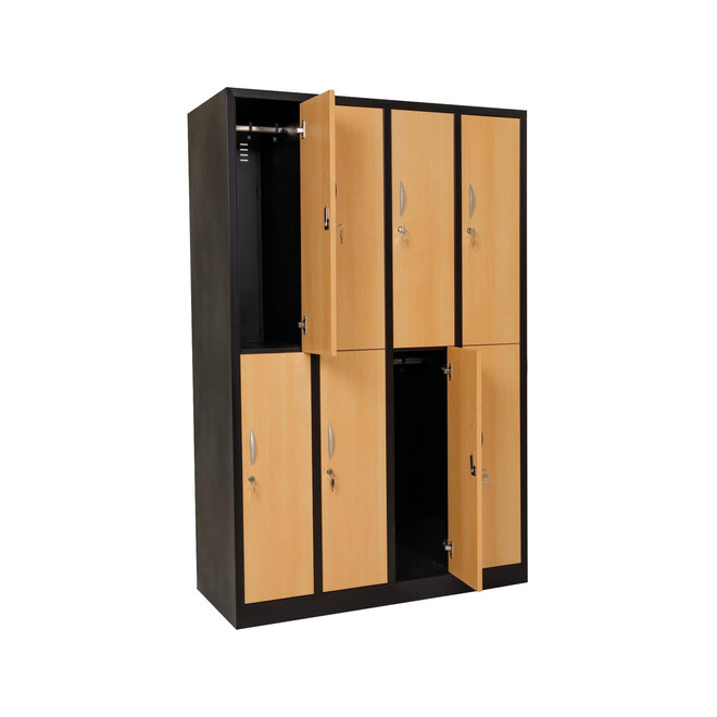 Kledinglocker 8-deurs MD 120 cm - Zwart/Beuken
