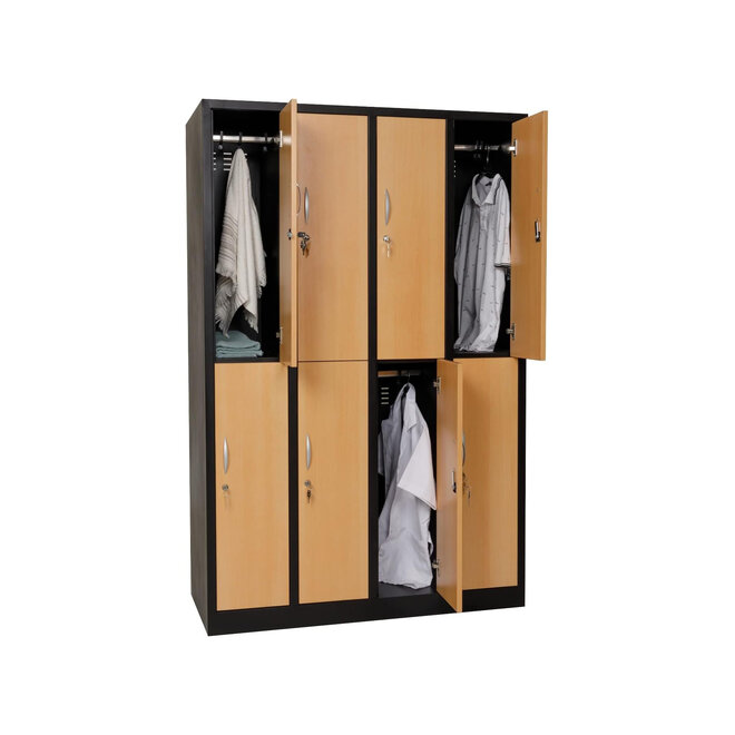 Kledinglocker 8-deurs MD 120 cm - Zwart/Beuken