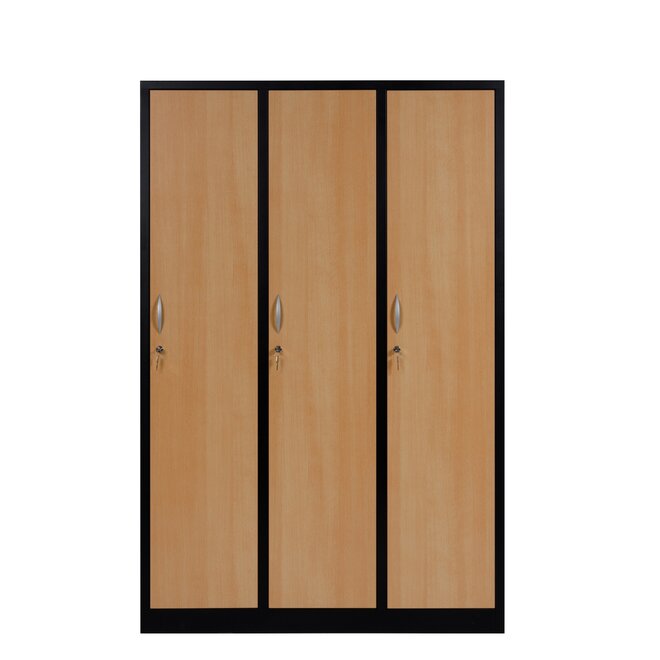 Kledingkast 3-deurs MD 120 cm - Zwart/Beuken