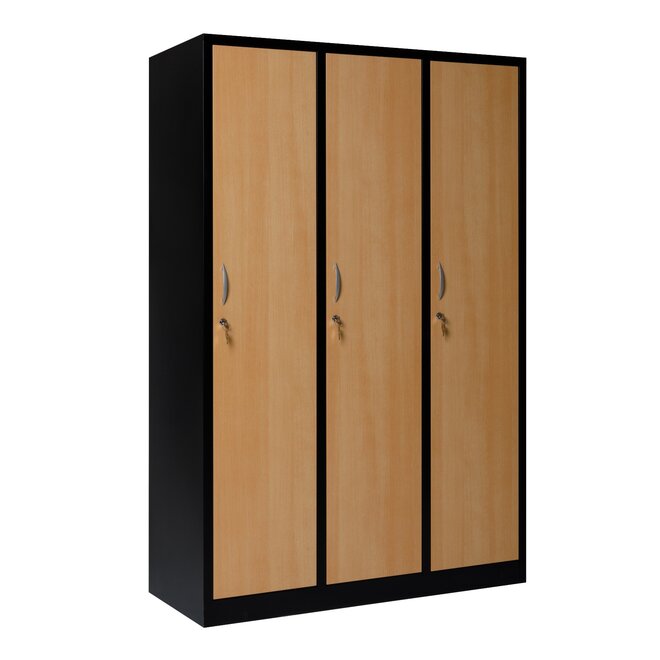 Kledingkast 3-deurs MD 120 cm - Zwart/Beuken