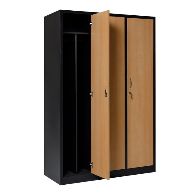 Kledingkast 3-deurs MD 120 cm - Zwart/Beuken