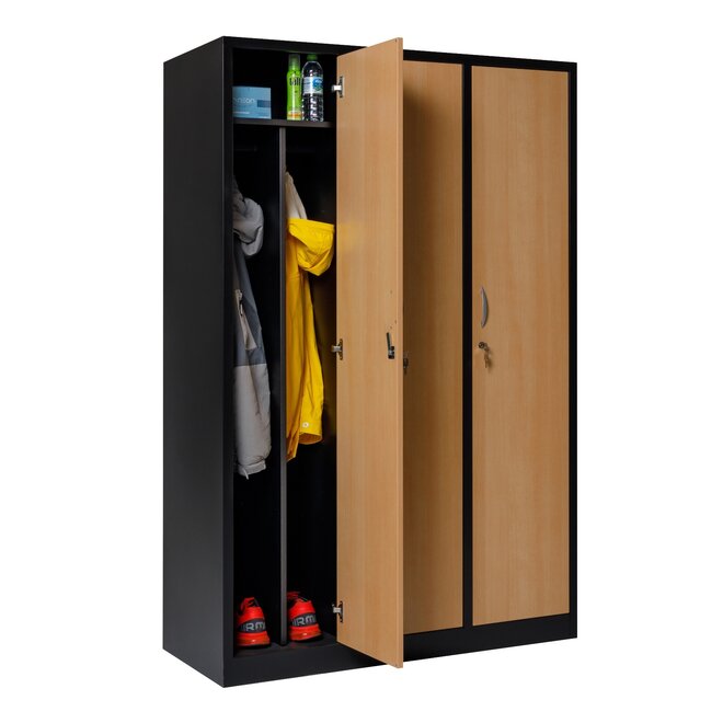 Kledingkast 3-deurs MD 120 cm - Zwart/Beuken
