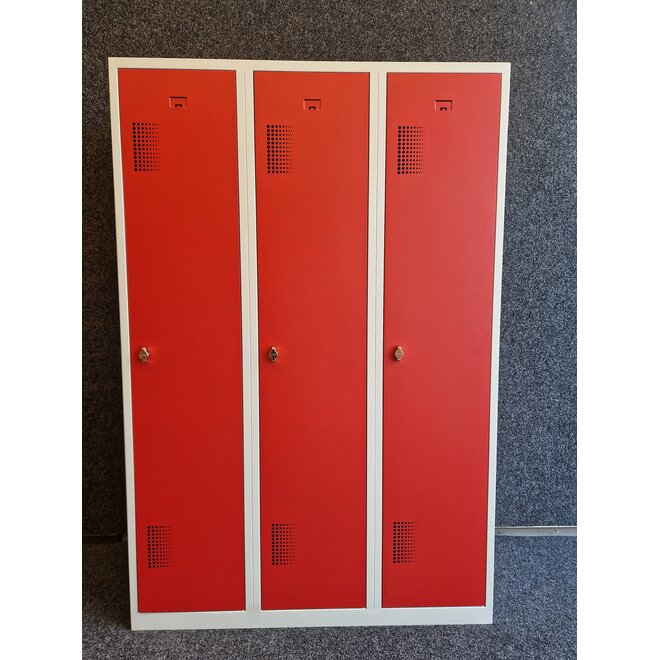 Kledinglocker 3 deuren - Grijs/Rood
