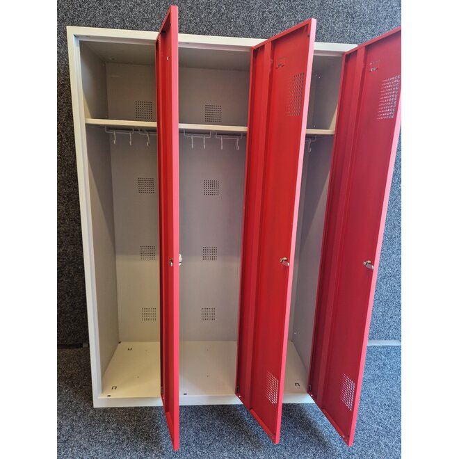 Kledinglocker 3 deuren - Grijs/Rood