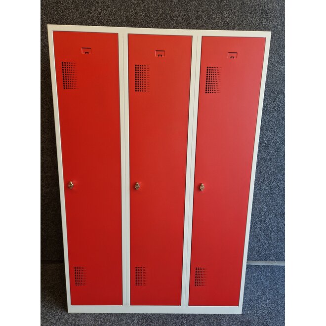 Kledinglocker 3 deuren - Grijs/Rood