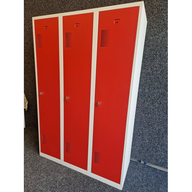 Kledinglocker 3 deuren - Grijs/Rood